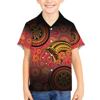 Papua New Guinea Family Matching Summer Maxi Dress and Hawaiian Shirt Birds Of Paradise With Aboriginal Pattern LT05 Son's Shirt Red - Polynesian Pride