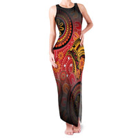 Papua New Guinea Family Matching Tank Maxi Dress and Hawaiian Shirt Birds Of Paradise With Aboriginal Pattern LT05 Mom's Dress Red - Polynesian Pride