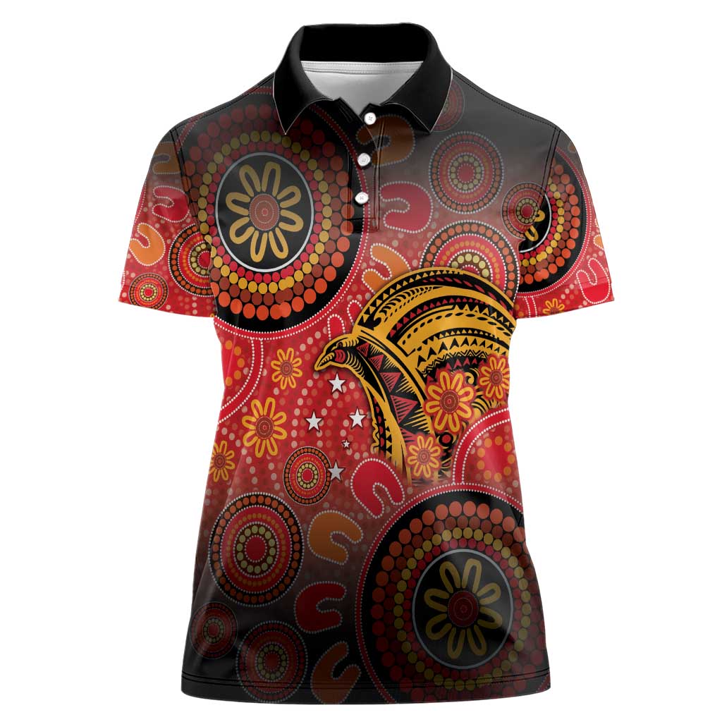 Papua New Guinea Women Polo Shirt Birds Of Paradise With Aboriginal Pattern - Polynesian Pride