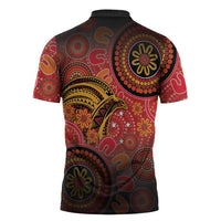 Papua New Guinea Zipper Polo Shirt Birds Of Paradise With Aboriginal Pattern - Polynesian Pride