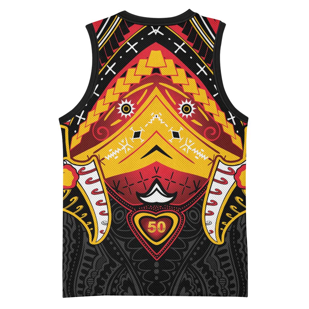 Papua New Guinea Independence Day Basketball Jersey Tribal Mask - Polynesian Pride