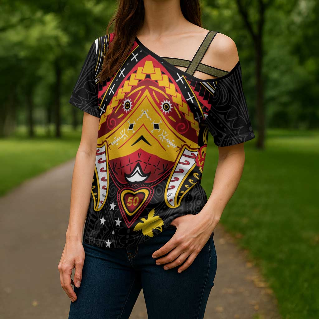 Papua New Guinea Independence Day Cross Shoulder Shirt Tribal Mask - Polynesian Pride