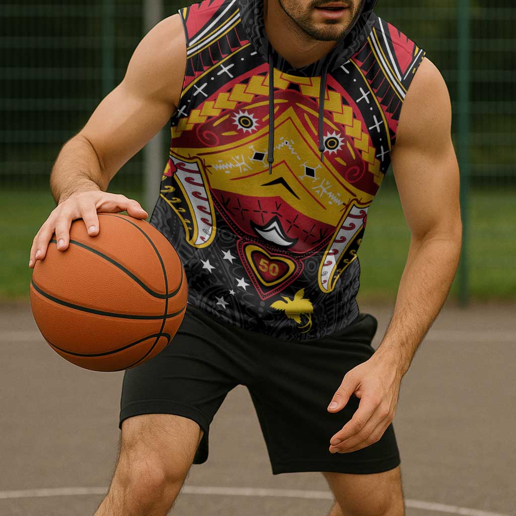 Papua New Guinea Independence Day Sleeveless Hoodie Tribal Mask - Polynesian Pride