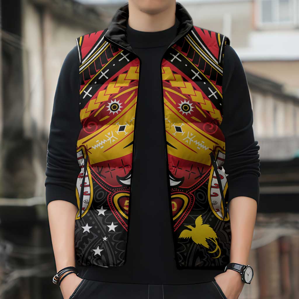 Papua New Guinea Independence Day Sleeveless Puffer Jacket Tribal Mask - Polynesian Pride