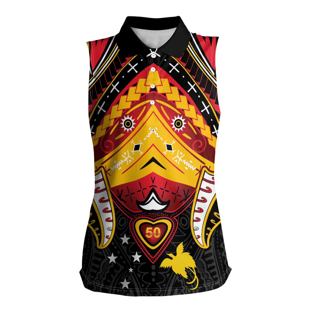 Papua New Guinea Independence Day Women Sleeveless Polo Shirt Tribal Mask LT05 Female Red - Polynesian Pride