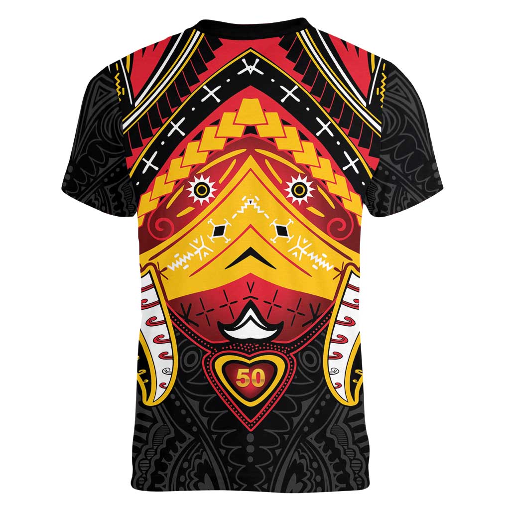 Papua New Guinea Independence Day Women V-Neck T-Shirt Tribal Mask LT05 - Polynesian Pride