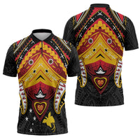 Papua New Guinea Independence Day Zipper Polo Shirt Tribal Mask - Polynesian Pride