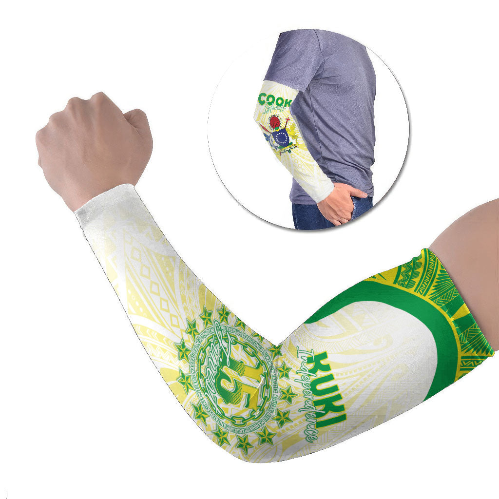 Kuki Independence 2026 Arm Sleeves Cook Islands 15 Finest White Version LT05 Set of 2 White - Polynesian Pride