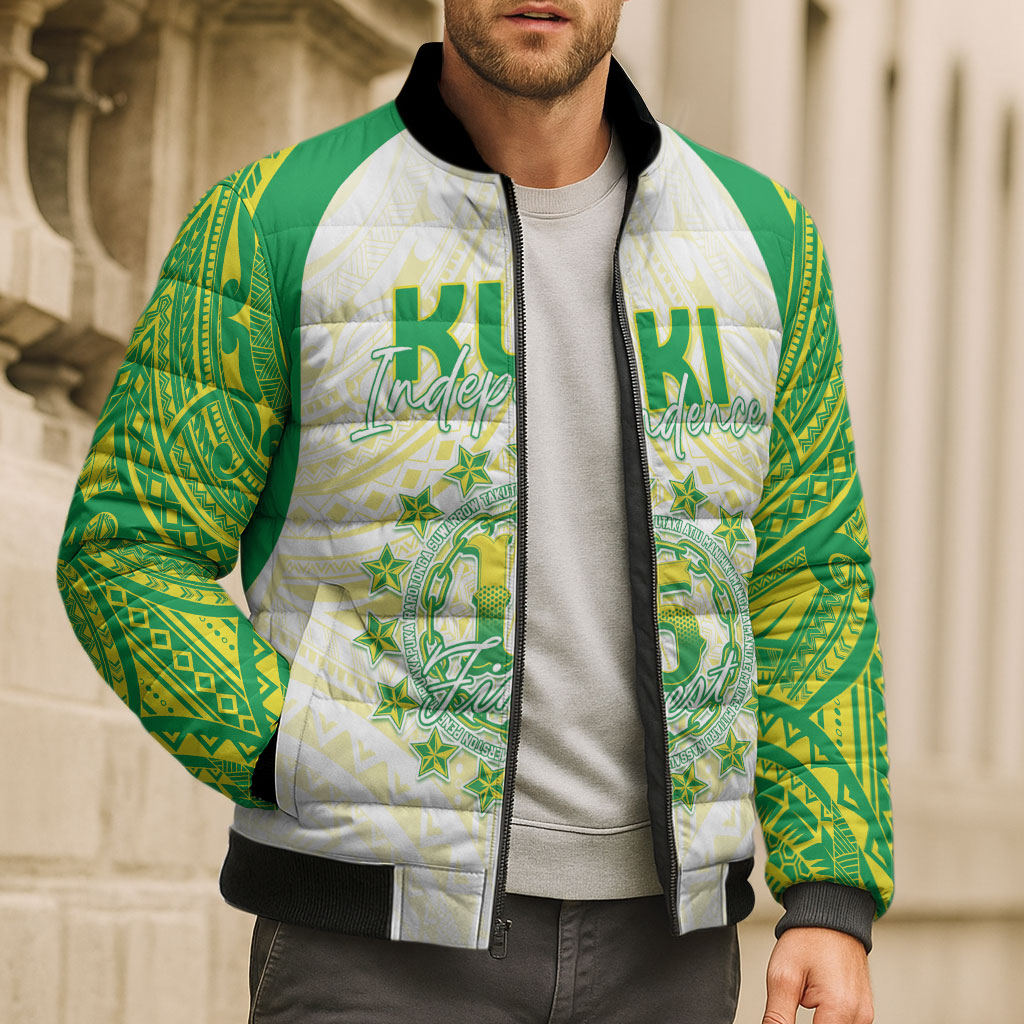Kuki Independence 2026 Bomber Puffer Jacket Cook Islands 15 Finest White Version LT05 - Polynesian Pride