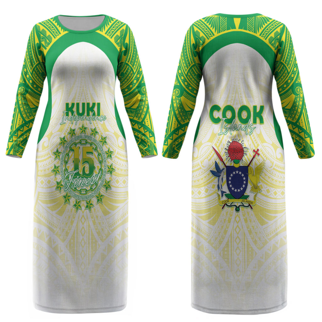 Kuki Independence 2026 Couples Matching Long Sleeve Bodycon Dress and Hawaiian Shirt Cook Islands 15 Finest White Version LT05 - Polynesian Pride