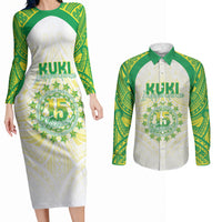 Kuki Independence 2026 Couples Matching Long Sleeve Bodycon Dress and Long Sleeve Button Shirt Cook Islands 15 Finest White Version LT05 White - Polynesian Pride