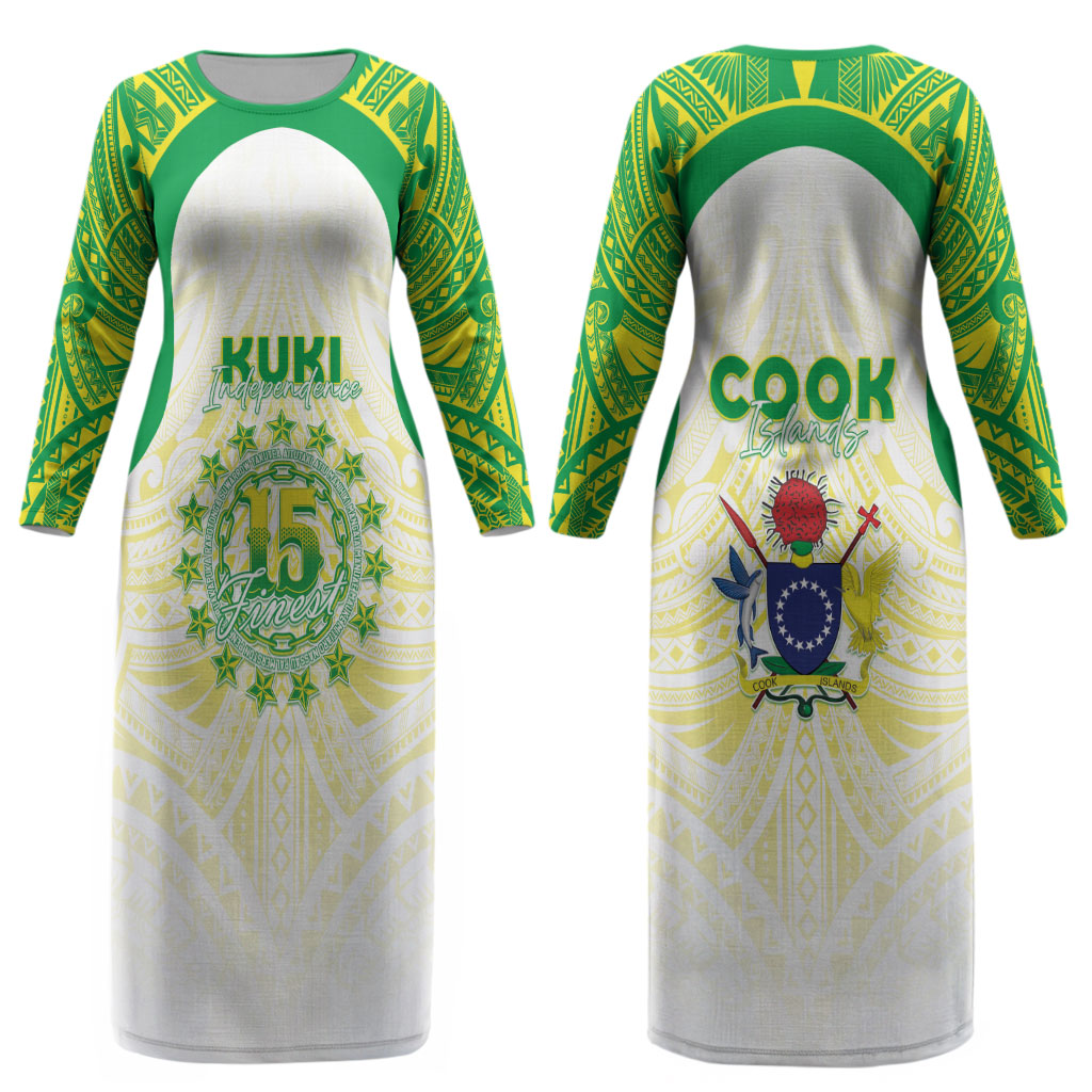 Kuki Independence 2026 Couples Matching Long Sleeve Bodycon Dress and Long Sleeve Button Shirt Cook Islands 15 Finest White Version LT05 - Polynesian Pride