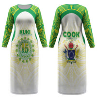 Kuki Independence 2026 Couples Matching Long Sleeve Bodycon Dress and Long Sleeve Button Shirt Cook Islands 15 Finest White Version LT05 - Polynesian Pride
