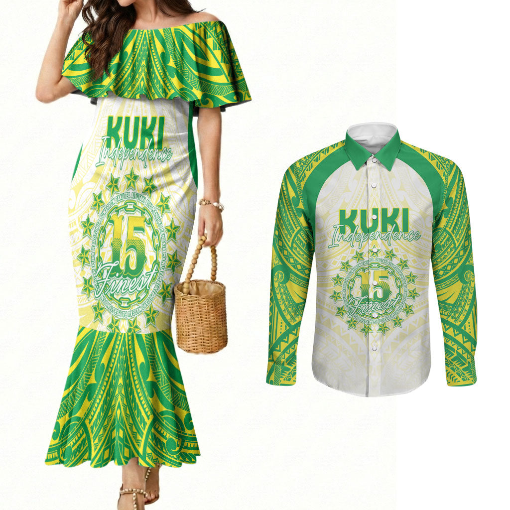 Kuki Independence 2026 Couples Matching Mermaid Dress and Long Sleeve Button Shirt Cook Islands 15 Finest White Version LT05 White - Polynesian Pride