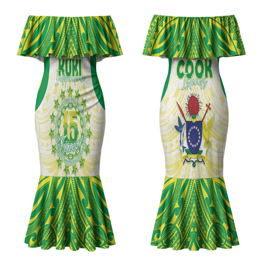 Kuki Independence 2026 Couples Matching Mermaid Dress and Long Sleeve Button Shirt Cook Islands 15 Finest White Version LT05 - Polynesian Pride