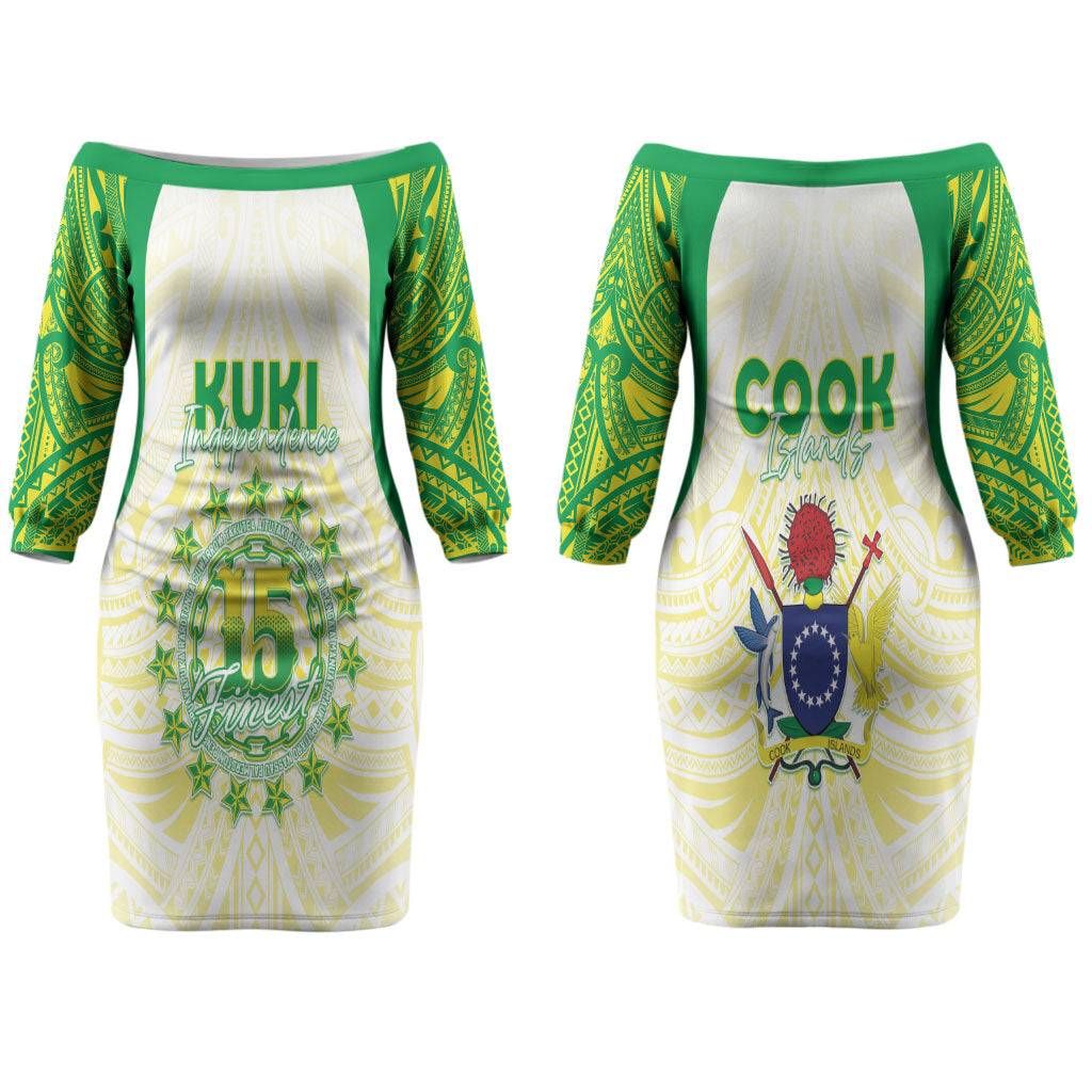 Kuki Independence 2026 Couples Matching Off The Shoulder Long Sleeve Dress and Long Sleeve Button Shirt Cook Islands 15 Finest White Version LT05 - Polynesian Pride