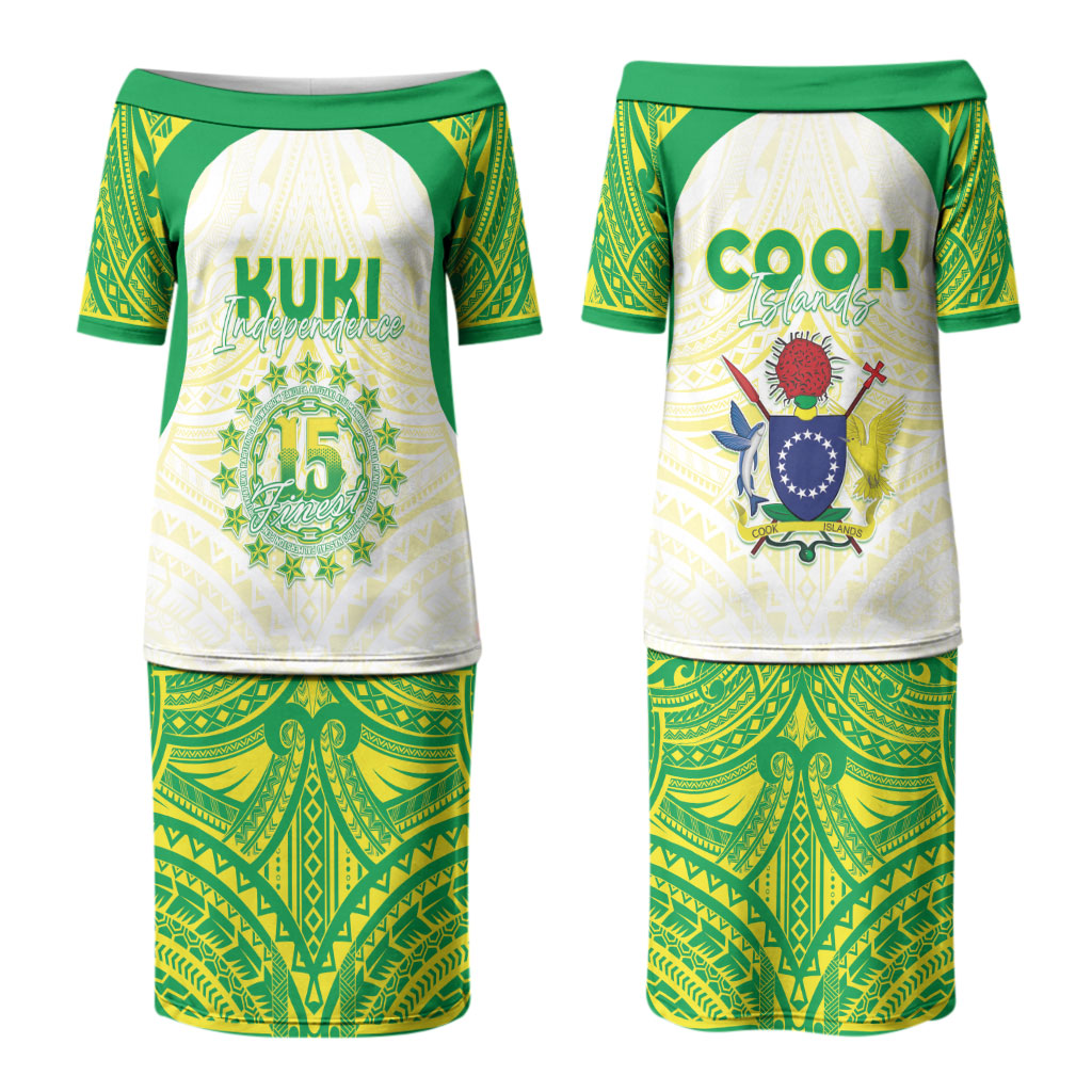 Kuki Independence 2026 Couples Matching Puletasi and Long Sleeve Button Shirt Cook Islands 15 Finest White Version LT05 - Polynesian Pride