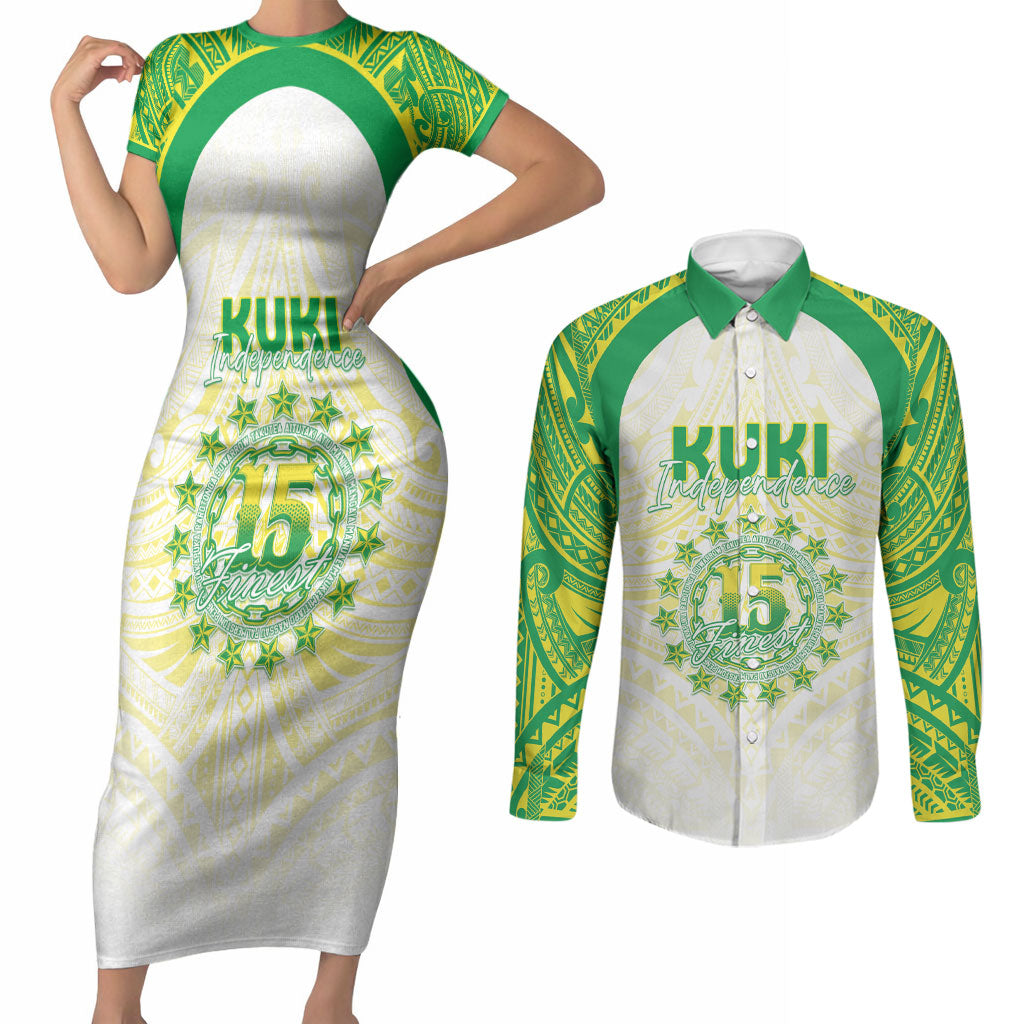 Kuki Independence 2026 Couples Matching Short Sleeve Bodycon Dress and Long Sleeve Button Shirt Cook Islands 15 Finest White Version LT05 White - Polynesian Pride