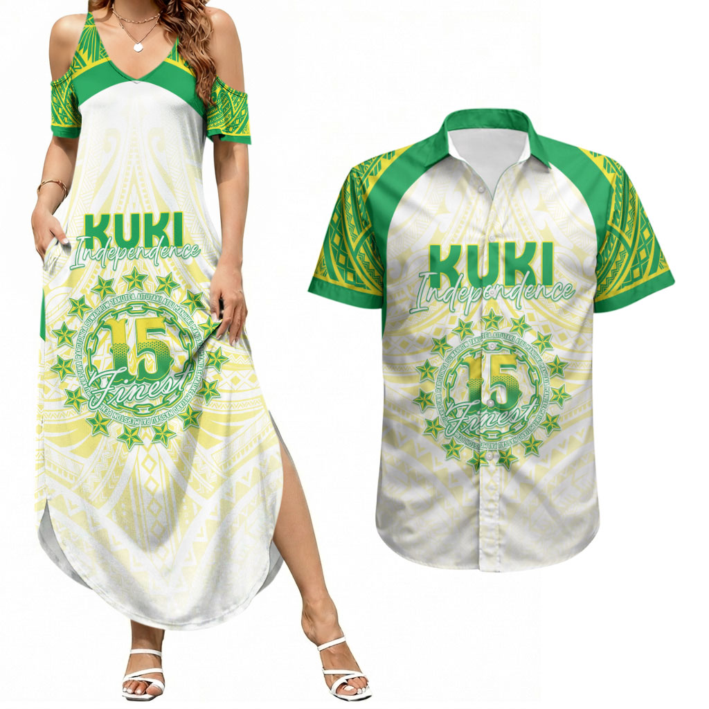 Kuki Independence 2026 Couples Matching Summer Maxi Dress and Hawaiian Shirt Cook Islands 15 Finest White Version LT05 White - Polynesian Pride