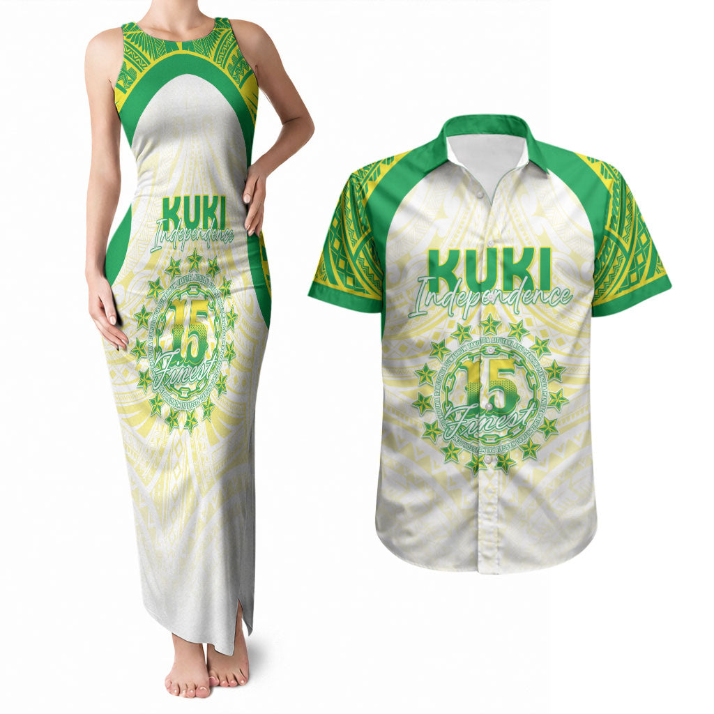 Kuki Independence 2026 Couples Matching Tank Maxi Dress and Hawaiian Shirt Cook Islands 15 Finest White Version LT05 White - Polynesian Pride