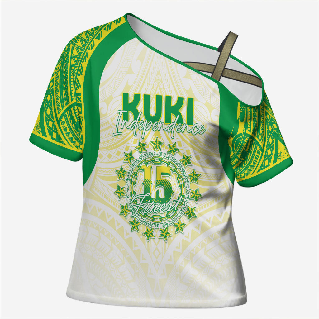 Kuki Independence 2026 Cross Shoulder Shirt Cook Islands 15 Finest White Version LT05 Female White - Polynesian Pride