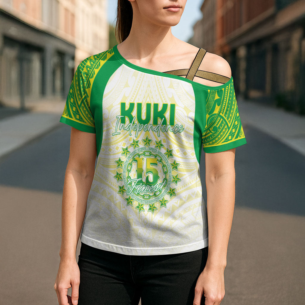Kuki Independence 2026 Cross Shoulder Shirt Cook Islands 15 Finest White Version LT05 - Polynesian Pride