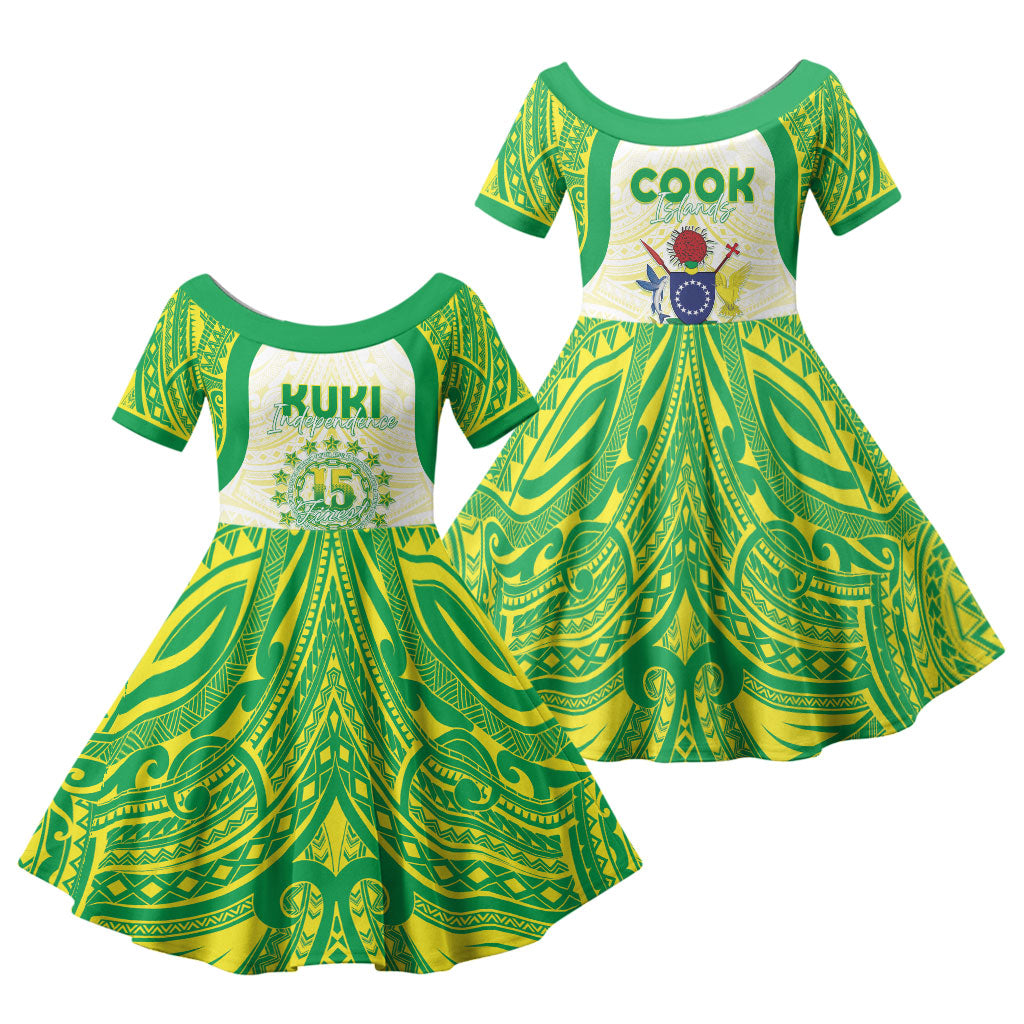 Kuki Independence 2026 Family Matching Summer Maxi Dress and Hawaiian Shirt Cook Islands 15 Finest White Version LT05 Daughter's Dress White - Polynesian Pride