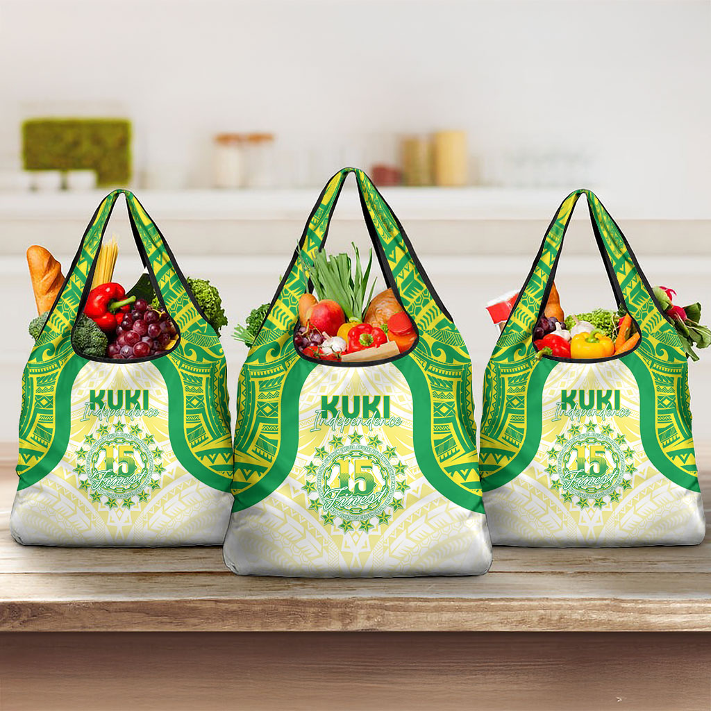 Kuki Independence 2026 Grocery Bag Cook Islands 15 Finest White Version LT05 3-pack One Size White - Polynesian Pride