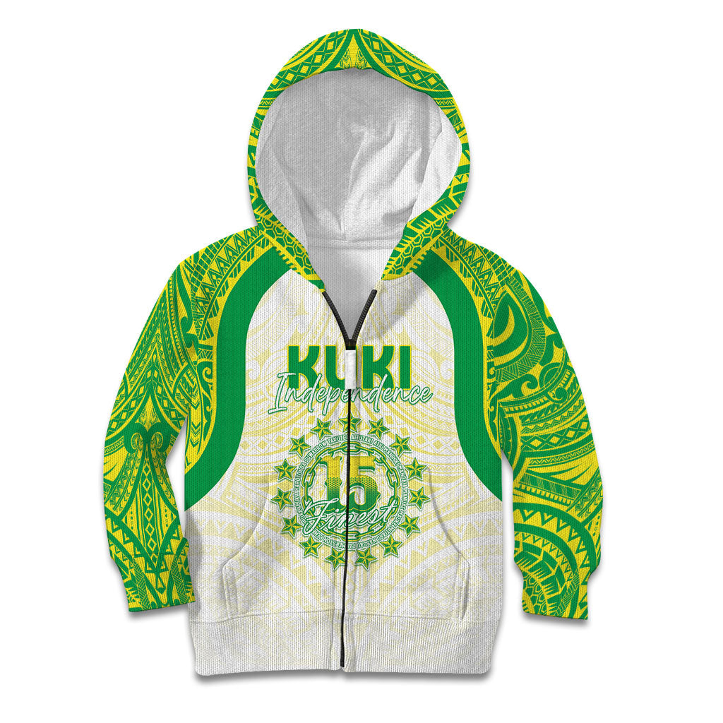 Kuki Independence 2026 Kid Hoodie Cook Islands 15 Finest White Version LT05 Zip Hoodie White - Polynesian Pride