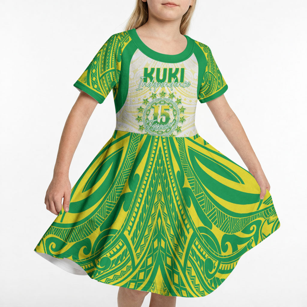 Kuki Independence 2026 Kid Short Sleeve Dress Cook Islands 15 Finest White Version LT05 - Polynesian Pride