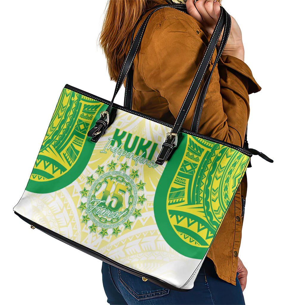 Kuki Independence 2026 Leather Tote Bag Cook Islands 15 Finest White Version LT05 - Polynesian Pride