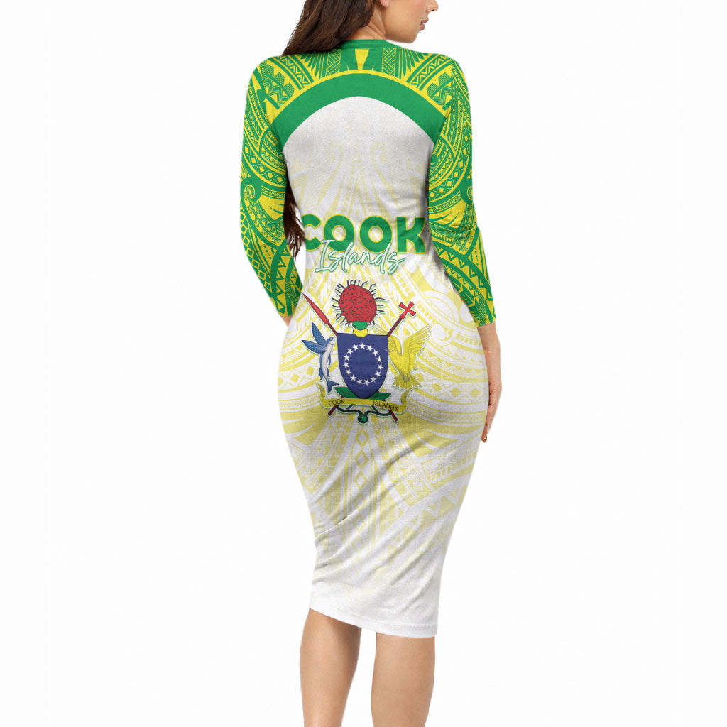 Kuki Independence 2026 Long Sleeve Bodycon Dress Cook Islands 15 Finest White Version LT05 - Polynesian Pride