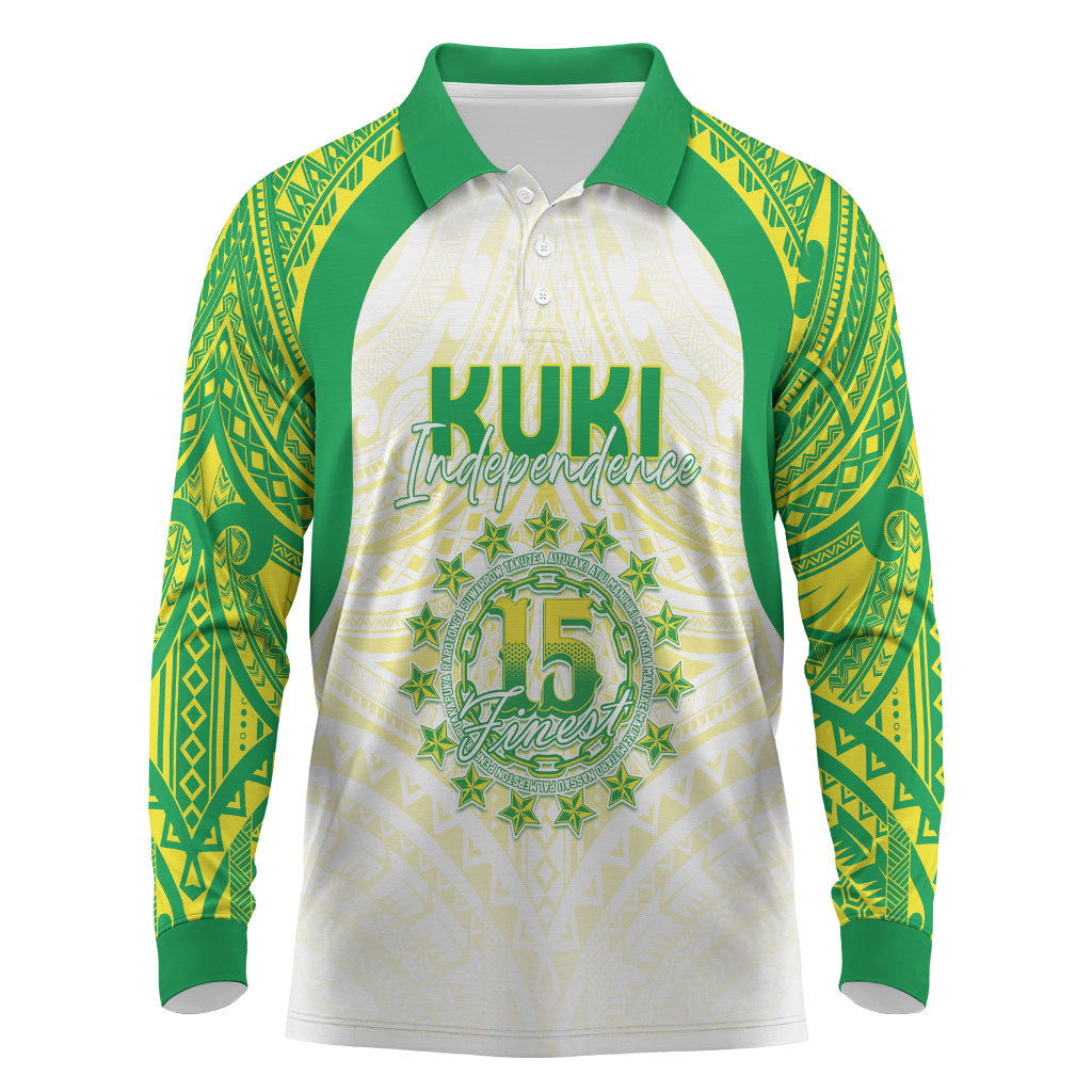 Kuki Independence 2026 Long Sleeve Polo Shirt Cook Islands 15 Finest White Version LT05 White - Polynesian Pride