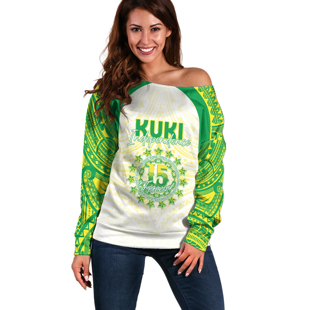 Kuki Independence 2026 Off Shoulder Sweater Cook Islands 15 Finest White Version LT05 Women White - Polynesian Pride