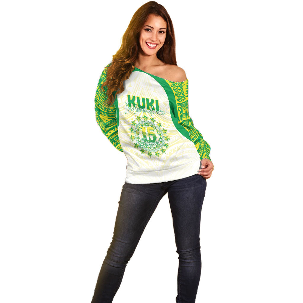 Kuki Independence 2026 Off Shoulder Sweater Cook Islands 15 Finest White Version LT05 - Polynesian Pride