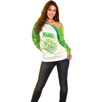 Kuki Independence 2026 Off Shoulder Sweater Cook Islands 15 Finest White Version LT05 - Polynesian Pride