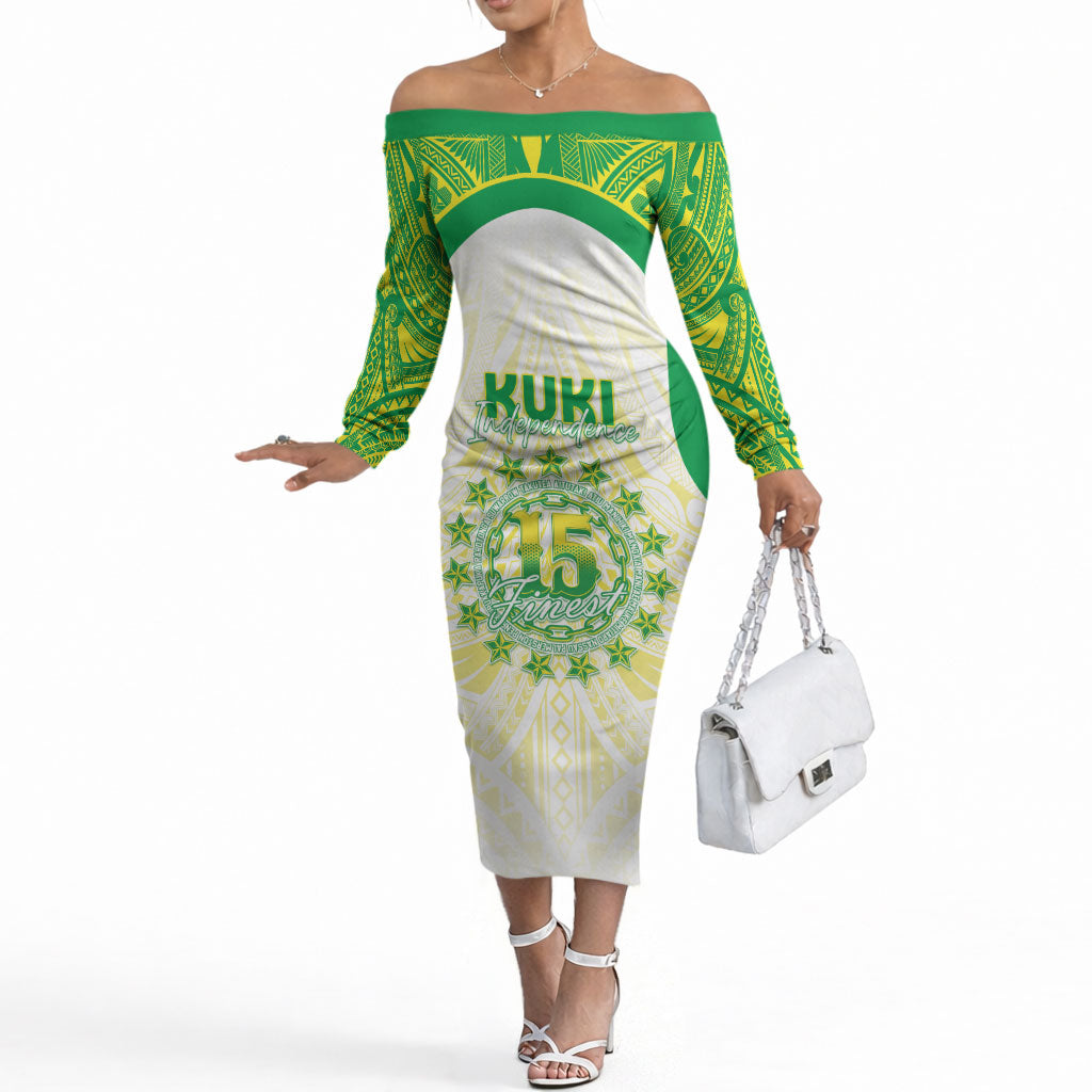 Kuki Independence 2026 Off The Shoulder Long Sleeve Dress Cook Islands 15 Finest White Version LT05 Women White - Polynesian Pride