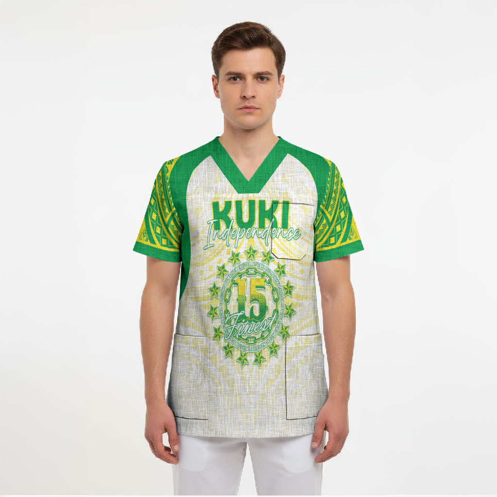 Kuki Independence 2026 Scrub Top Cook Islands 15 Finest White Version LT05 - Polynesian Pride