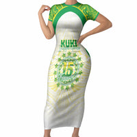 Kuki Independence 2026 Short Sleeve Bodycon Dress Cook Islands 15 Finest White Version LT05 Long Dress White - Polynesian Pride