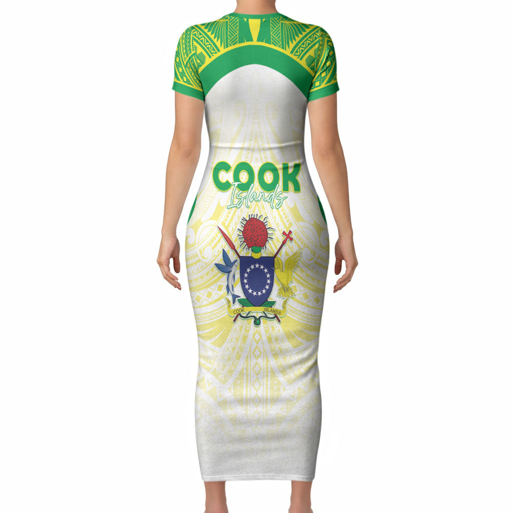 Kuki Independence 2026 Short Sleeve Bodycon Dress Cook Islands 15 Finest White Version LT05 - Polynesian Pride