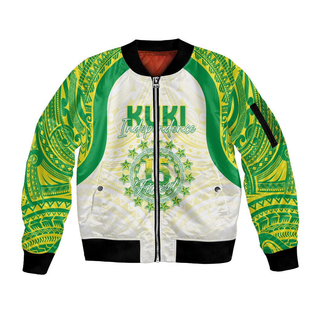 Kuki Independence 2026 Sleeve Zip Bomber Jacket Cook Islands 15 Finest White Version LT05 Unisex White - Polynesian Pride