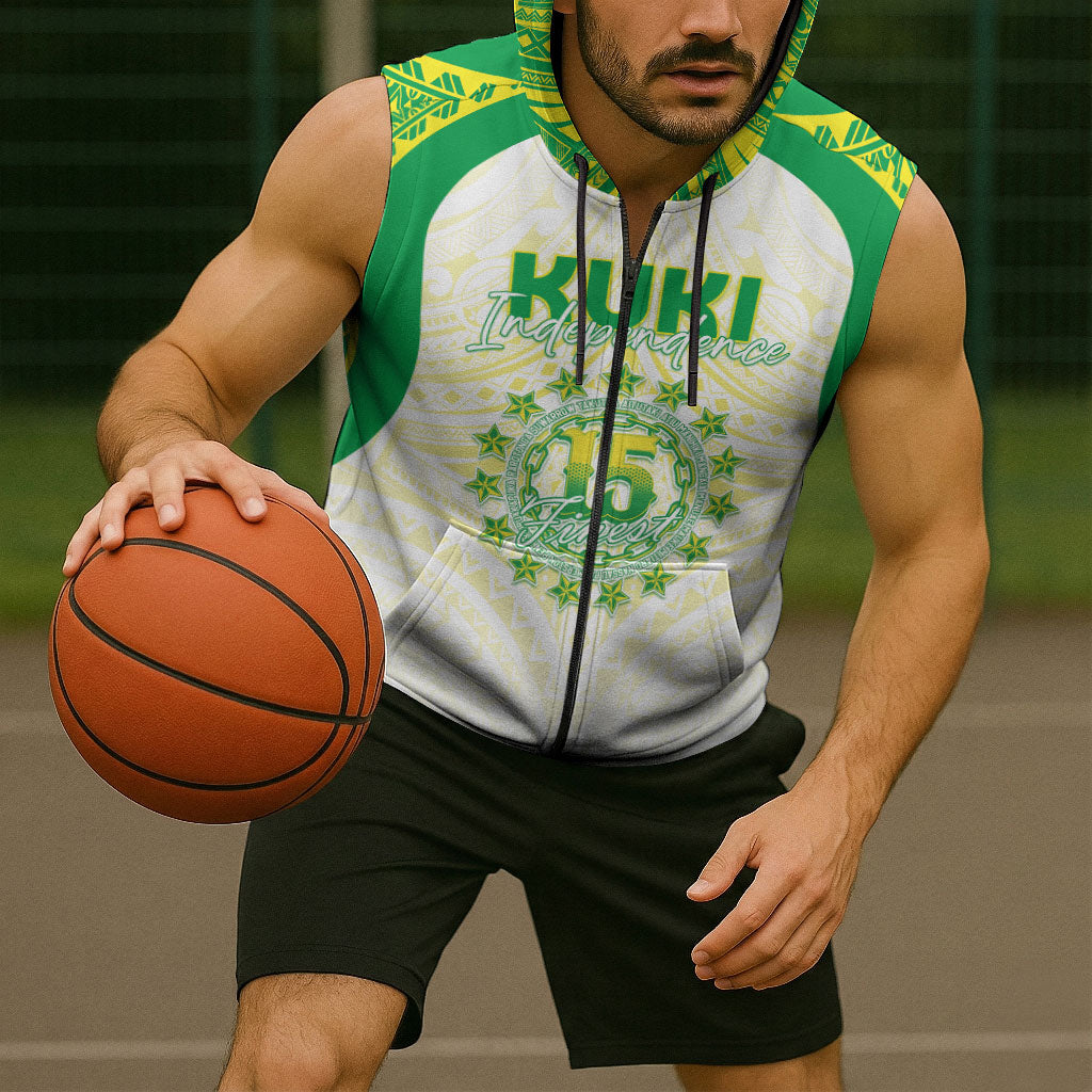 Kuki Independence 2026 Sleeveless Zip Hoodie Cook Islands 15 Finest White Version LT05 - Polynesian Pride