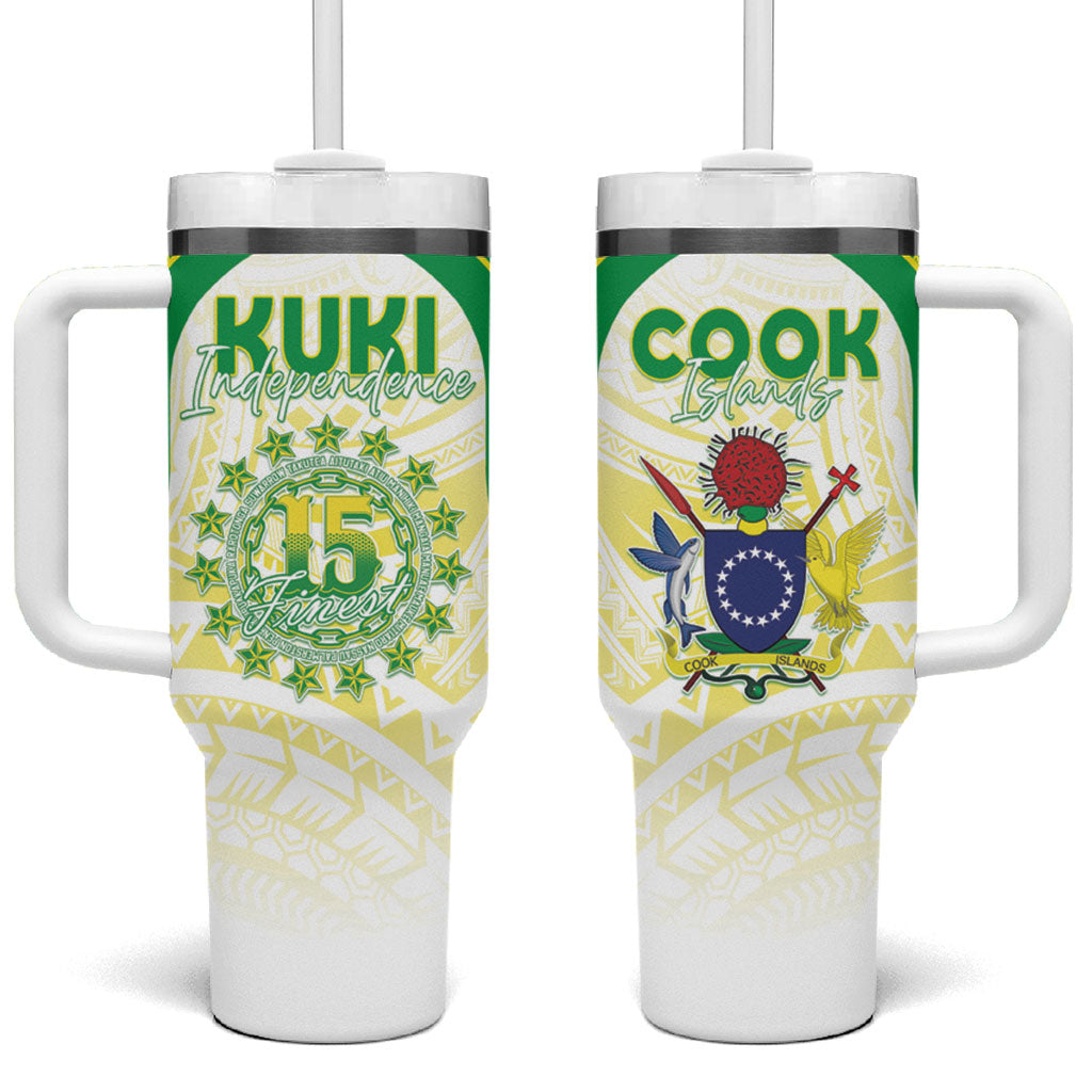 Kuki Independence 2026 Tumbler With Handle Cook Islands 15 Finest White Version LT05 One Size: 40 oz White - Polynesian Pride