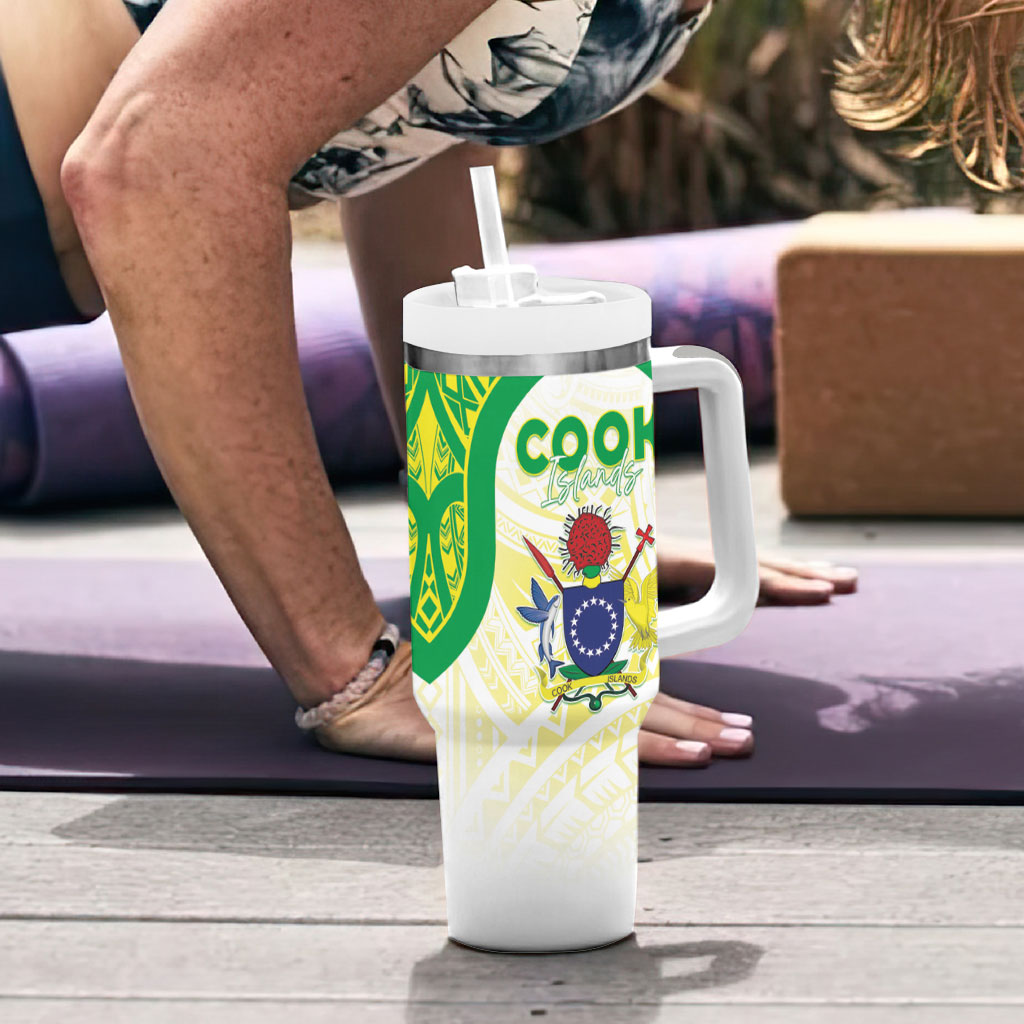 Kuki Independence 2026 Tumbler With Handle Cook Islands 15 Finest White Version LT05 - Polynesian Pride