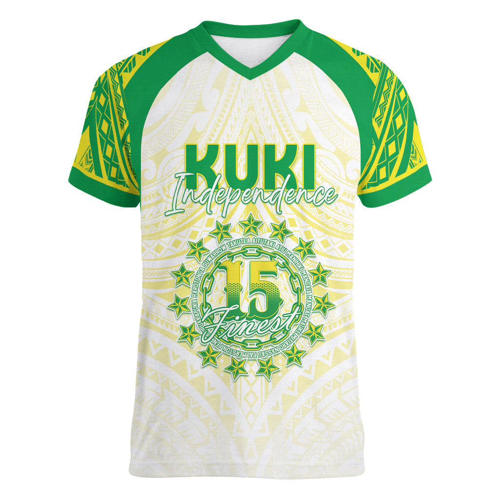 Kuki Independence 2026 Women V-Neck T-Shirt Cook Islands 15 Finest White Version LT05 Female White - Polynesian Pride