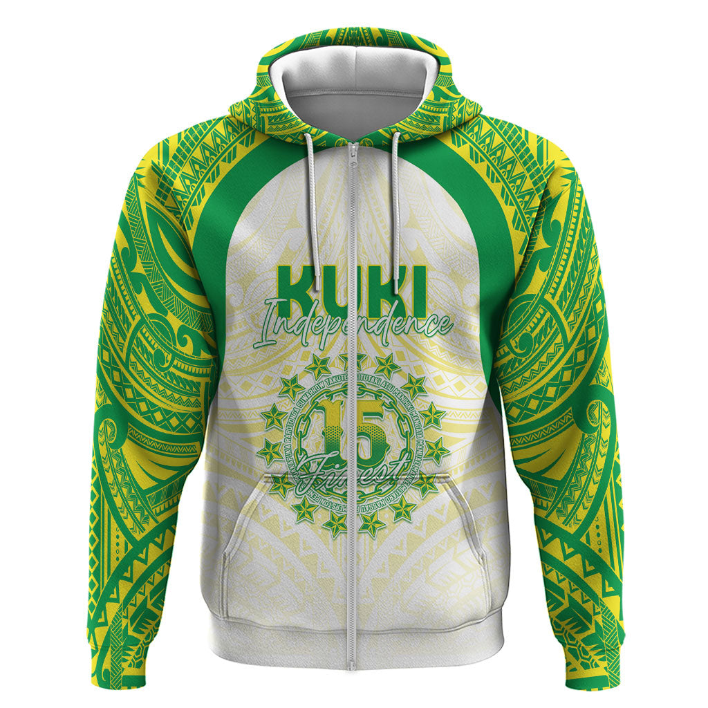 Kuki Independence 2026 Zip Hoodie Cook Islands 15 Finest White Version LT05 Zip Hoodie White - Polynesian Pride