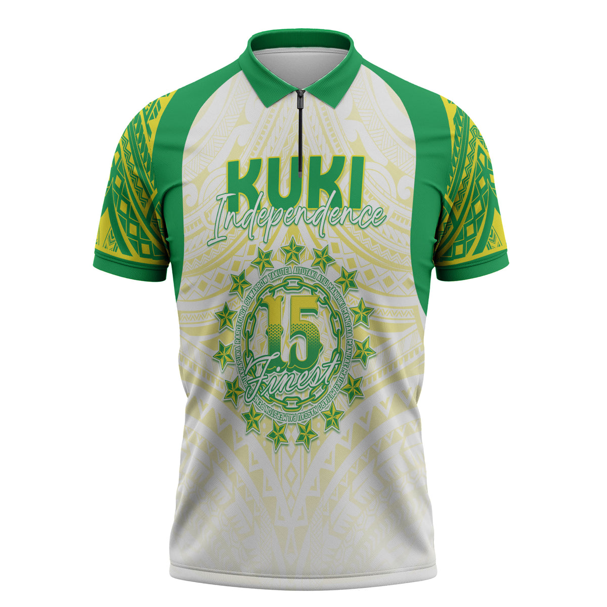 Kuki Independence 2026 Zipper Polo Shirt Cook Islands 15 Finest White Version LT05 White - Polynesian Pride