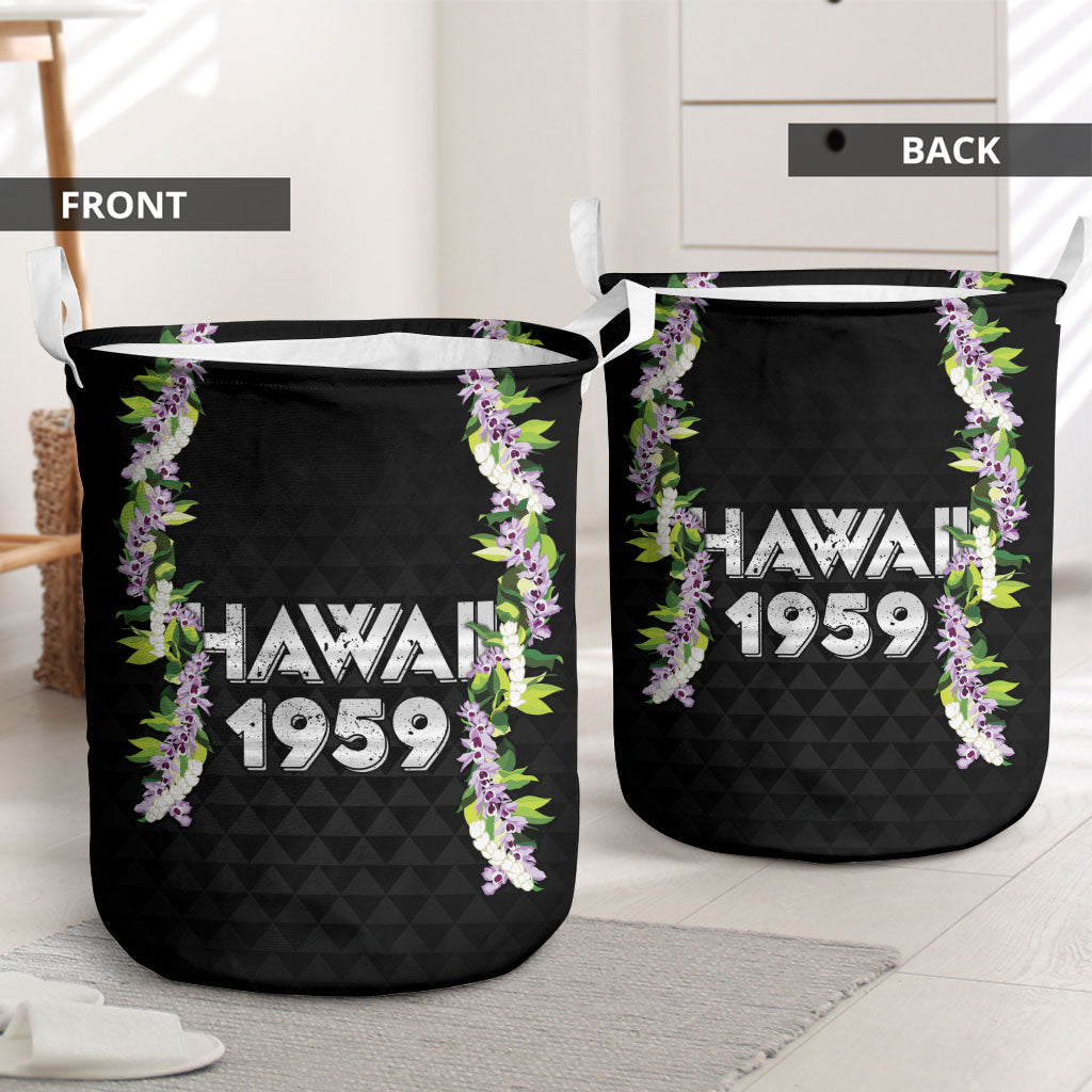 Hawaii Statehood Day Laundry Basket Kakau Pattern With Maile Pikake Honohono Lei LT05 - Polynesian Pride