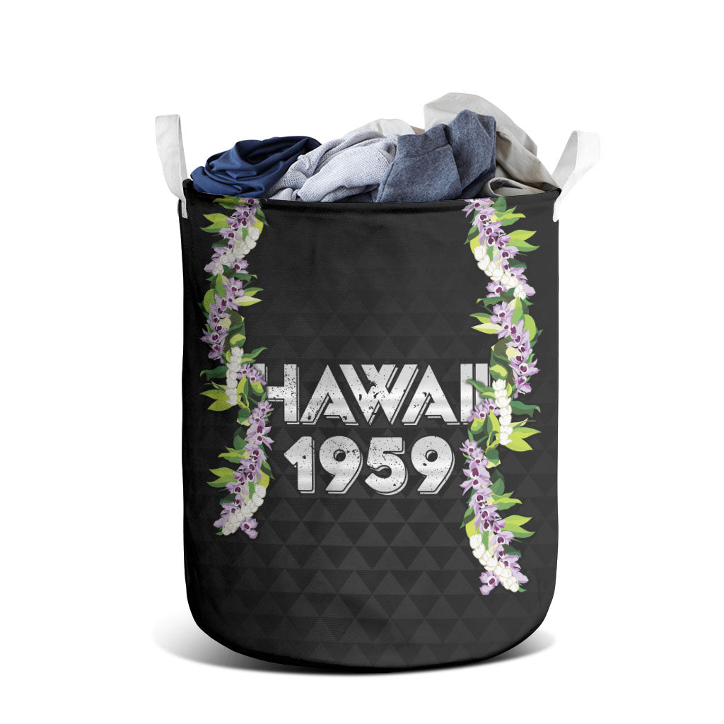 Hawaii Statehood Day Laundry Basket Kakau Pattern With Maile Pikake Honohono Lei LT05 - Polynesian Pride