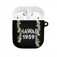 Hawaii Statehood Day AirPods Case Kakau Pattern With Maile Pikake Honohono Lei LT05 Black - Polynesian Pride
